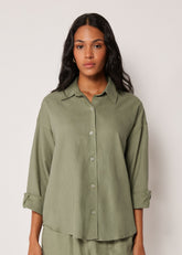 Cropped Linen and Viscose Shirt