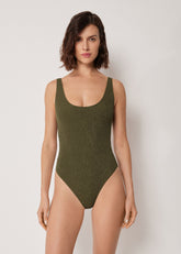 High Cut One Piece Swimsuit Crinkle Waves