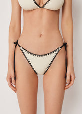 Brazilian String Swimsuit Bottom Bicolor Embroidery