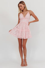 Laney Low Back Cami Strap Dress Lace Pink