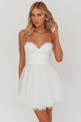 Smitten Sweetheart Neckline Chiffon Mini Party Dress White