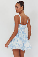 Get My Attention Off-Shoulder Mini Dress Floral Blue