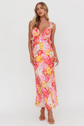 Second Chances Ruffle Trim Maxi Dress Flower Pink