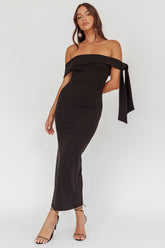 Aurora Sky Off-Shoulder Tie Maxi Dress Black