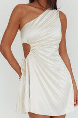 Glow Ray One-Shoulder Pleat Dress Champagne