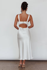 Nyah Lace Trim Midi Dress Off White
