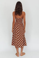 Second Glance Olga Criss-Cross Back Midi Dress Polka Dot Brown