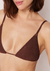 Removable Padding Triangle Swimsuit Top Crinkle Waves