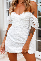 Costa Mesa Puff Sleeve Lace Overlay Dress White