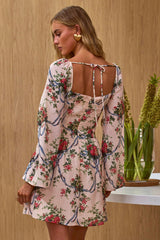Emmy Gathered Bust Mini Dress Floral Pink