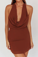 Kate Cowl Halter Mini Dress Chocolate